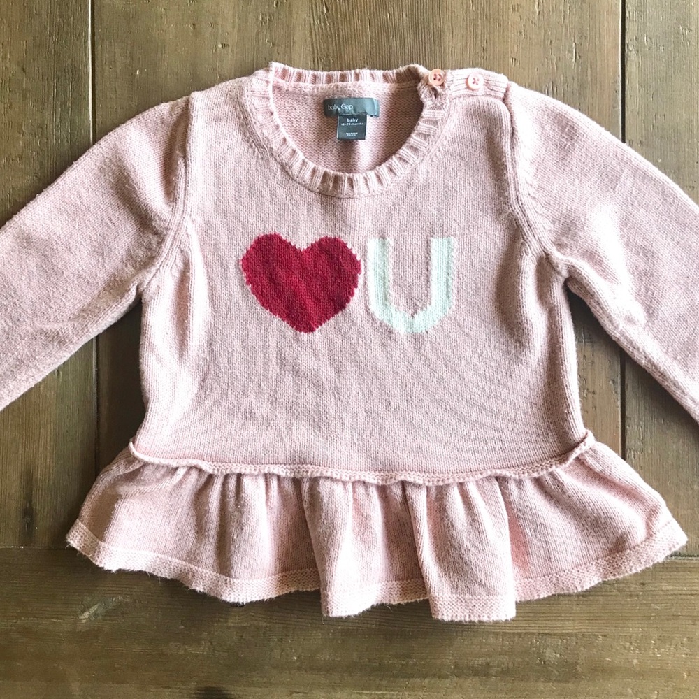 Gap pink knit top love heart you 18-24months